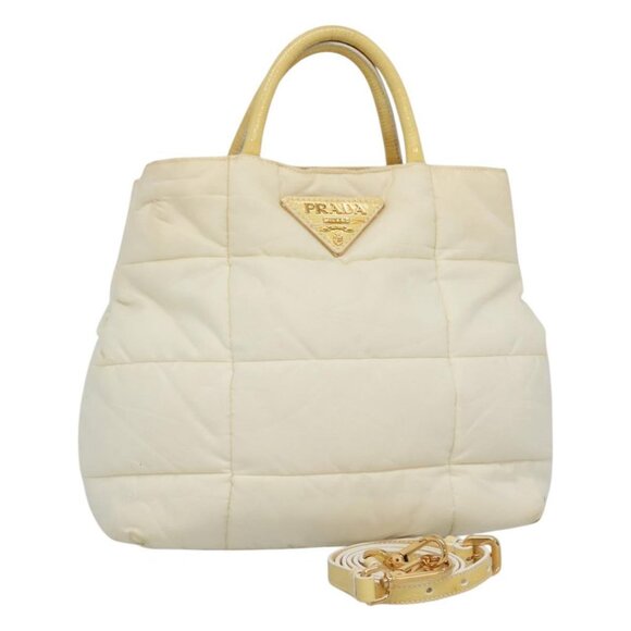 PRADA Hand Bag Nylon 2way Ivory Gold Auth 115040 - Picture 1 of 16